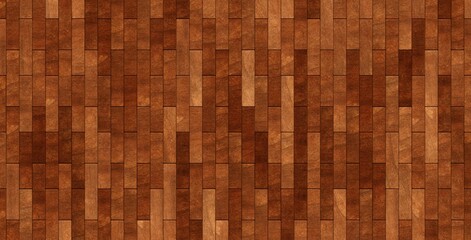 Close up of vertically arranged wooden short oblong rectangle blocks background texture or hardwood wallpaper template, flat lay top view from above