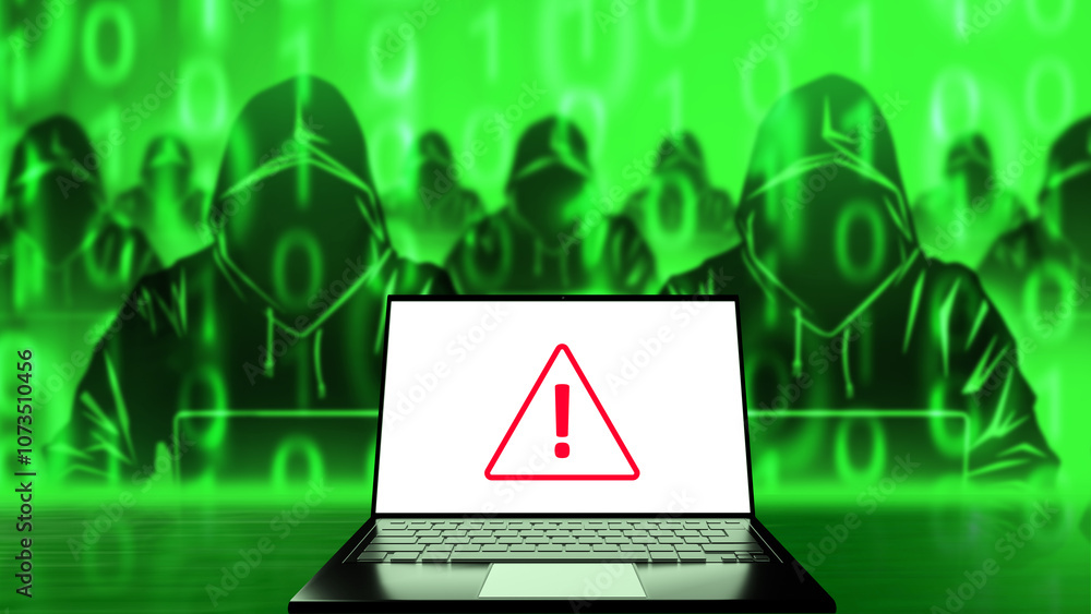 Poster hackers attack computer. group cyber criminals. laptop with hacker attack symbol. group villains hac