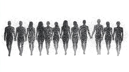 Naklejka premium Diverse Silhouettes of Team Members Linked Together