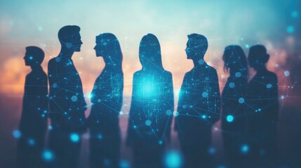 Diverse Team Silhouettes Connected by Lines