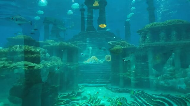 Underwater Atlantis The lost city of Atlantis with glowing coral structures, mythical sea creatures, and bioluminescent lighting.processed.mp