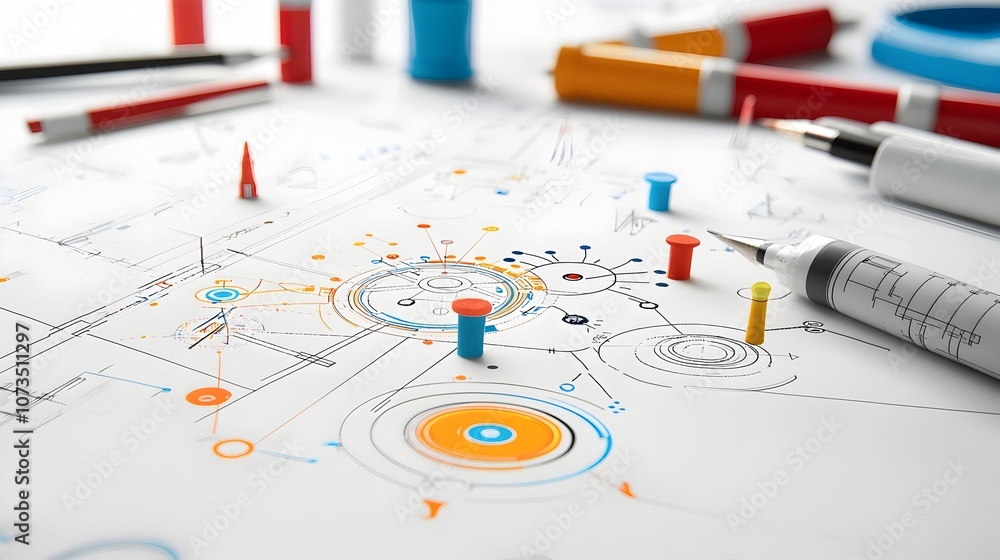 Aufkleber Visionary blueprint with radiant design elements that reveal innovative solutions and transformative possibilities for the future of technology progress and development
