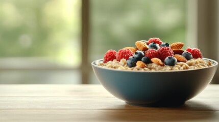 Fresh Oatmeal Bowl with Berries and Nuts