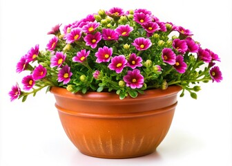 Fototapeta premium Stephania Suberosa Flowering Plant in Clay Pot - White Background - Copy Space
