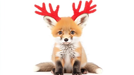 Obraz premium Festive Fox Cub with Antlers in a Cheerful Setting