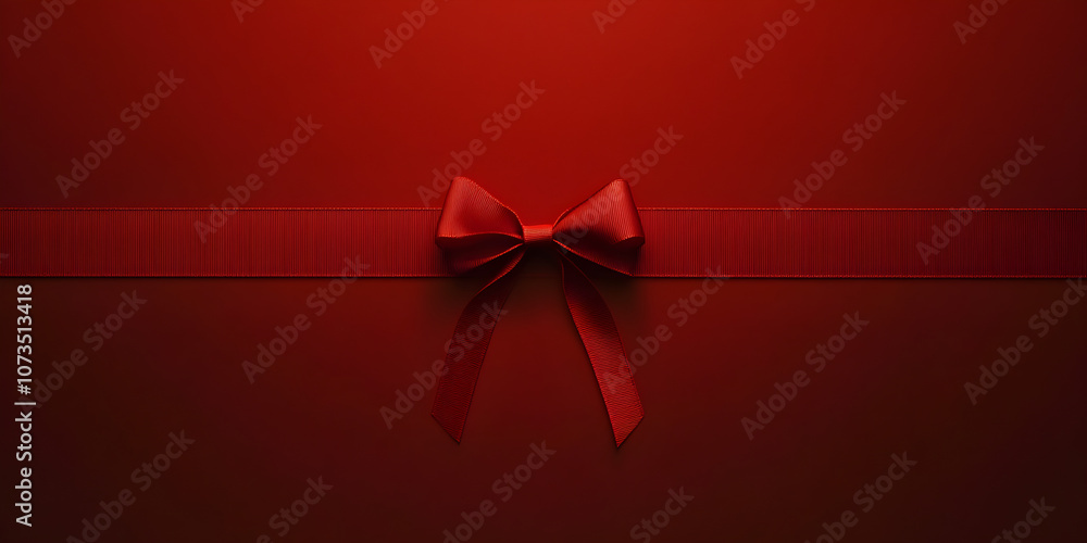 Poster a red ribbon with a simple bow elegantly displayed on a vivid red background creating a sophisticate