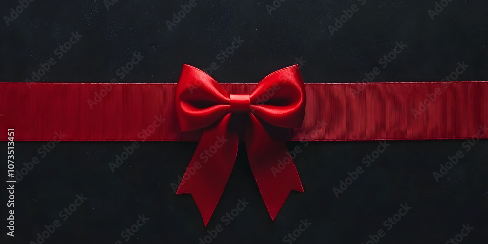 Poster a red ribbon with a simple bow elegantly placed on a dark background creating a festive and luxuriou