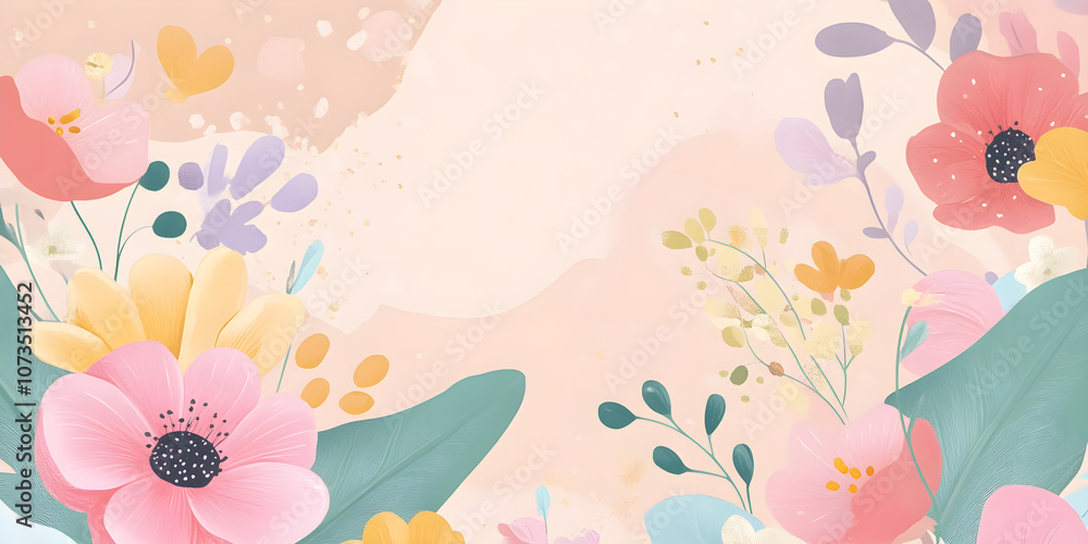 Poster a beautiful mother's day card design featuring soft pastel colors and an array of floral decorations