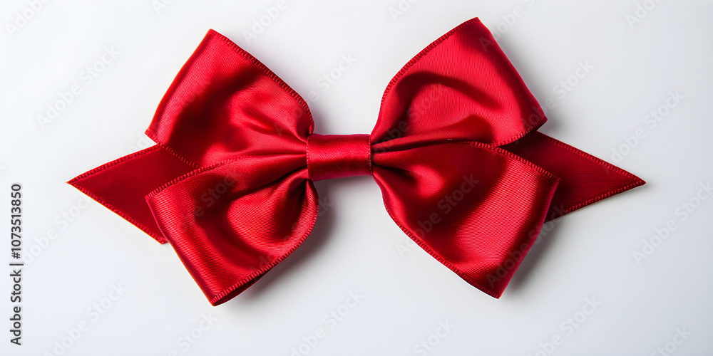 Poster a shiny red ribbon with a double bow is elegantly displayed on a white background, showcasing its vi