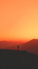 Fototapeta premium A couple stands together in silhouette against a vibrant sunset, creating a serene and romantic atmosphere in the beautiful landscape