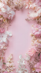 A vibrant pink floral border frames an empty space, featuring delicate blossoms and greenery that evoke a sense of spring and freshness