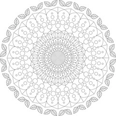 Abstract Calendula Floral Mandala Design with Leaves and Circles