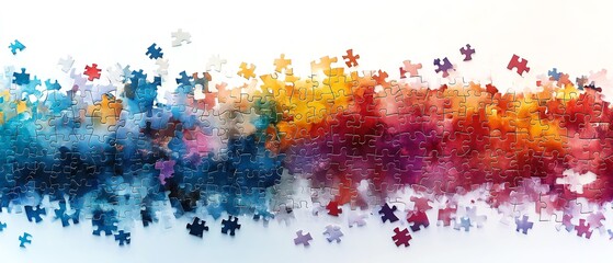 Colorful puzzle pieces gradually coming together