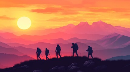 Hikers Silhouettes at Sunset