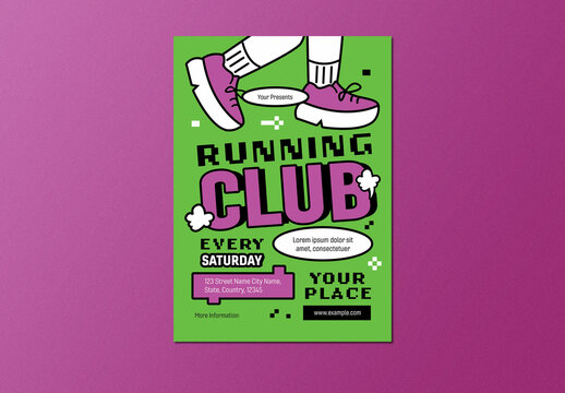 Green Bold Retro Doodle Running Club Flyer Layout