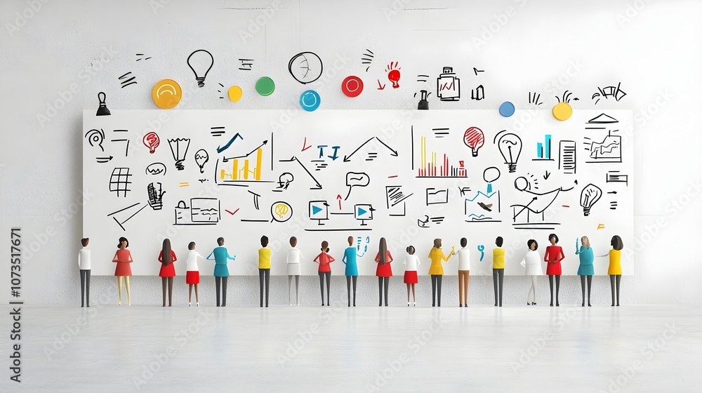 Leinwandbilder Diverse group of business professionals collaborating and creating strategy together on a whiteboard in a modern office setting  of a team meeting and brainstorming session