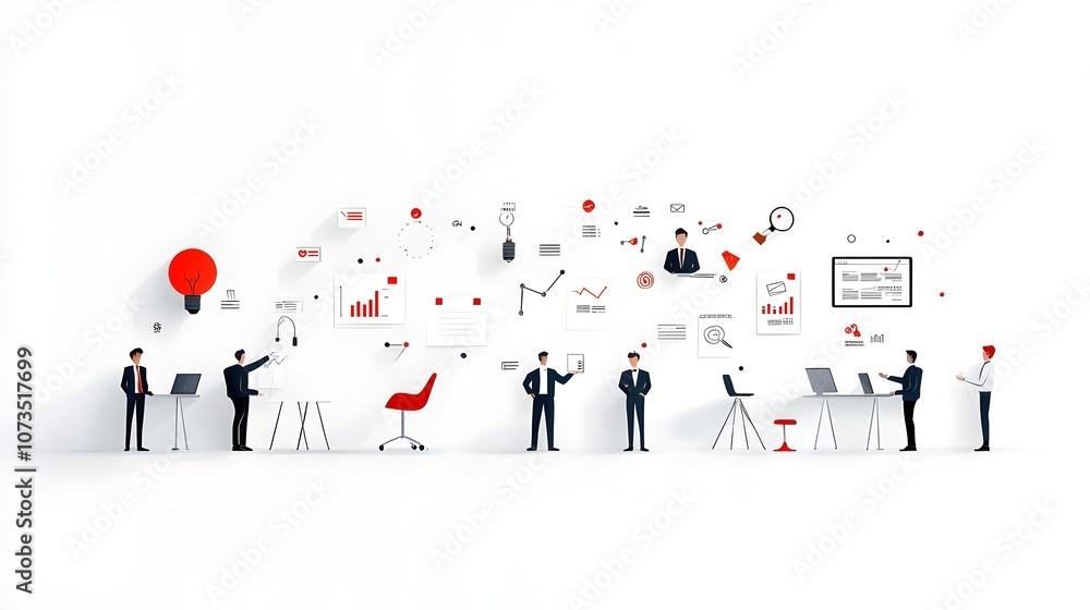 Aufkleber of business executives and managers collaborating on projects strategizing and organizing work on a white background  Concept of teamwork corporate planning and effective project management