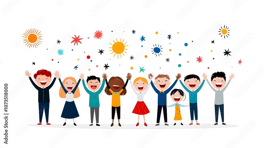 Aufkleber depicting a triumphant business team celebrating their success with high fives and wide smiles on a 