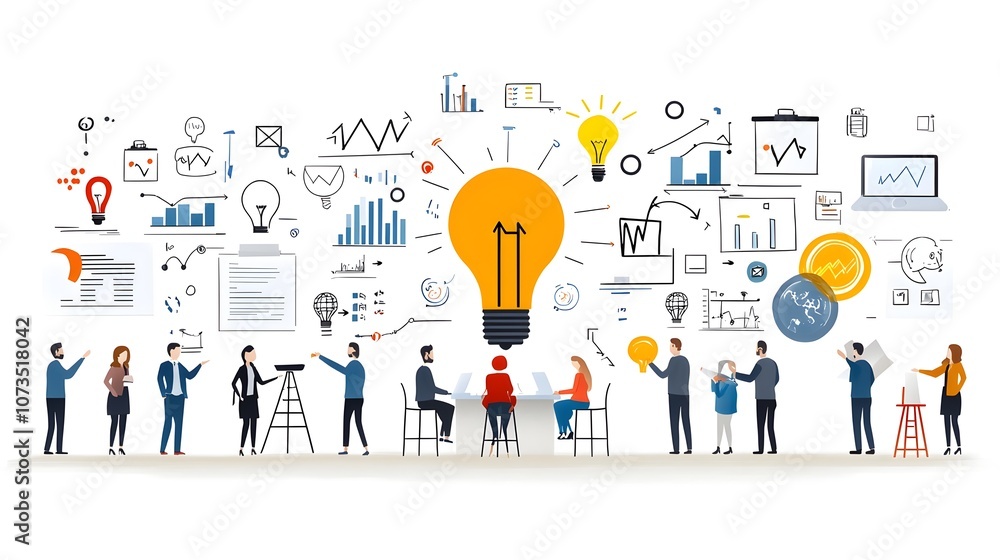 Poster of a professional business team collaborating to solve problems and brainstorm new ideas for innovat