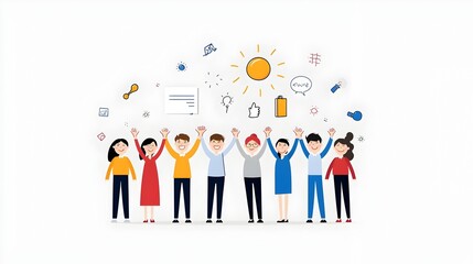 Joyful of a Triumphant Business Team Celebrating Their Collective Success and Achievements with Enthusiastic High Fives and Radiant Smiles on a White Background