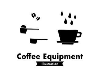 シンプルでレトロなコーヒーのイラスト。ドリッパーとコーヒースプーン。