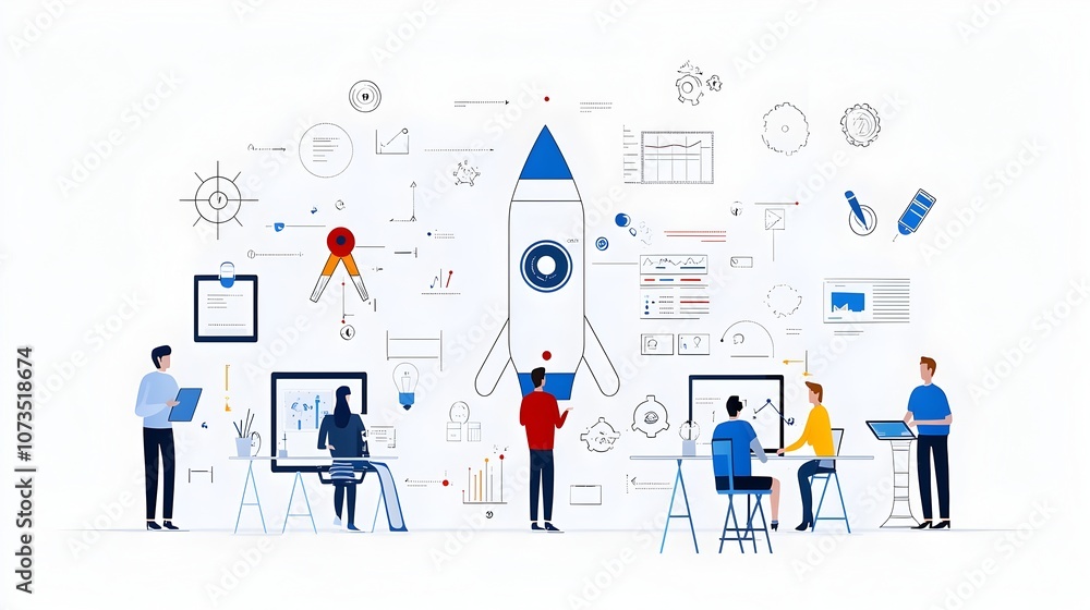Leinwandbilder of a professional business team discussing product development and strategy using digital tools and 