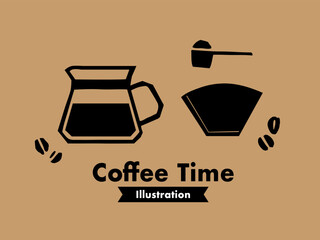 シンプルなコーヒーのイラスト。コーヒーサーバーとコーヒーフィルター。