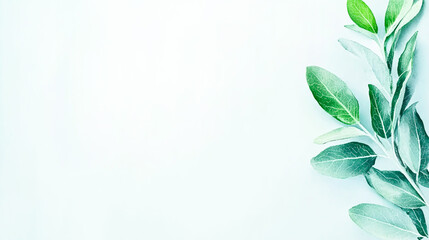 Obraz premium Fresh Green Leaves on Light Background