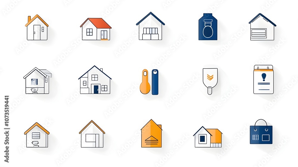Poster comprehensive set of icons representing various aspects of property management including houses buil