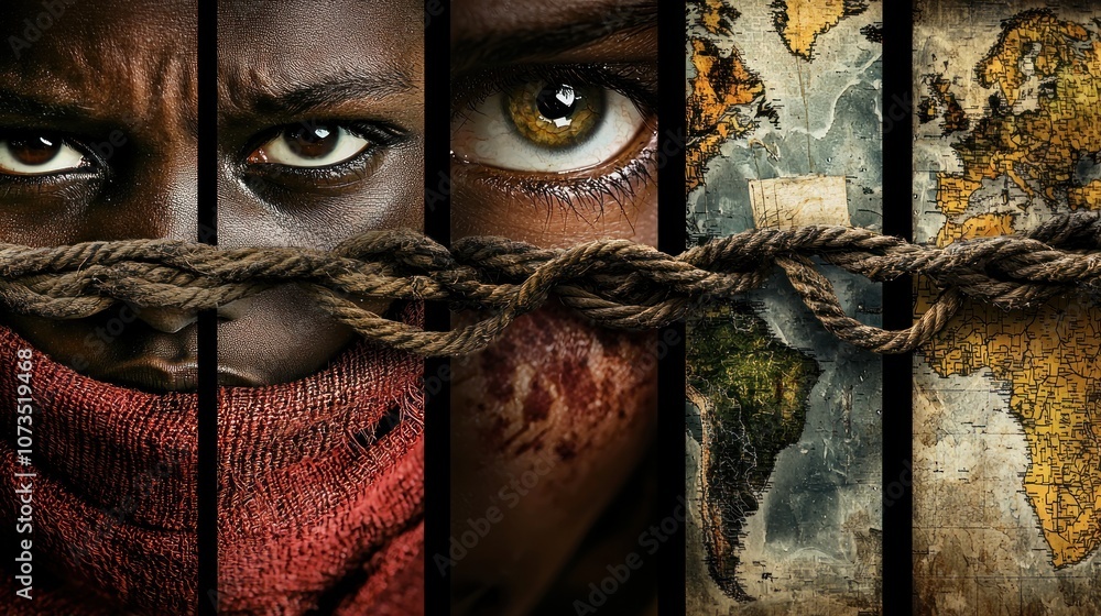 Poster global awareness: create a collage of images from various regions highlighting different aspects of 