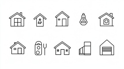 Set of Simple Minimalist Line Icons Depicting Houses Apartments and Office Buildings for Real Estate Concepts and Branding  Architectural Silhouettes in Style