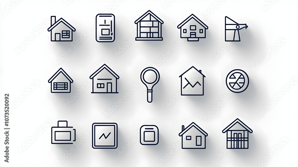 Poster a collection of minimalist line icons representing various real estate investment rental property an