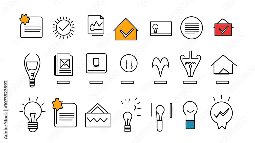 Aufkleber Minimalist outline style icons representing various aspects of customer experience including testimonials ratings satisfaction levels and other data visualizations for business marketing