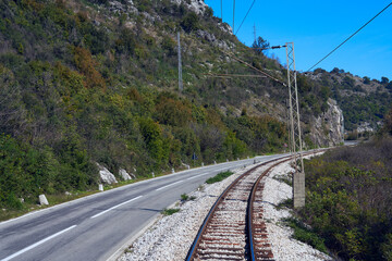 railroad path view from train