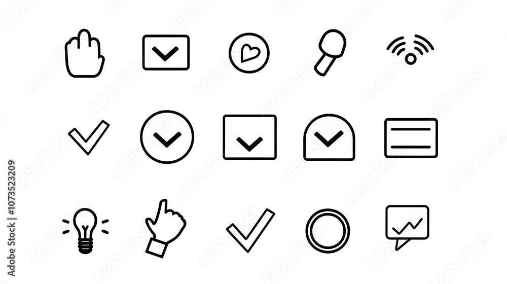 Poster A set of linear icons representing customer satisfaction featuring symbols for like dislike and review on a clean white background
