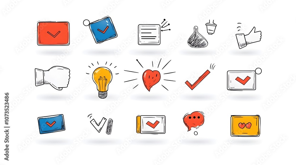 Poster of customer review icons in line art style featuring like dislike and comment symbols for digital interface app or web design elements