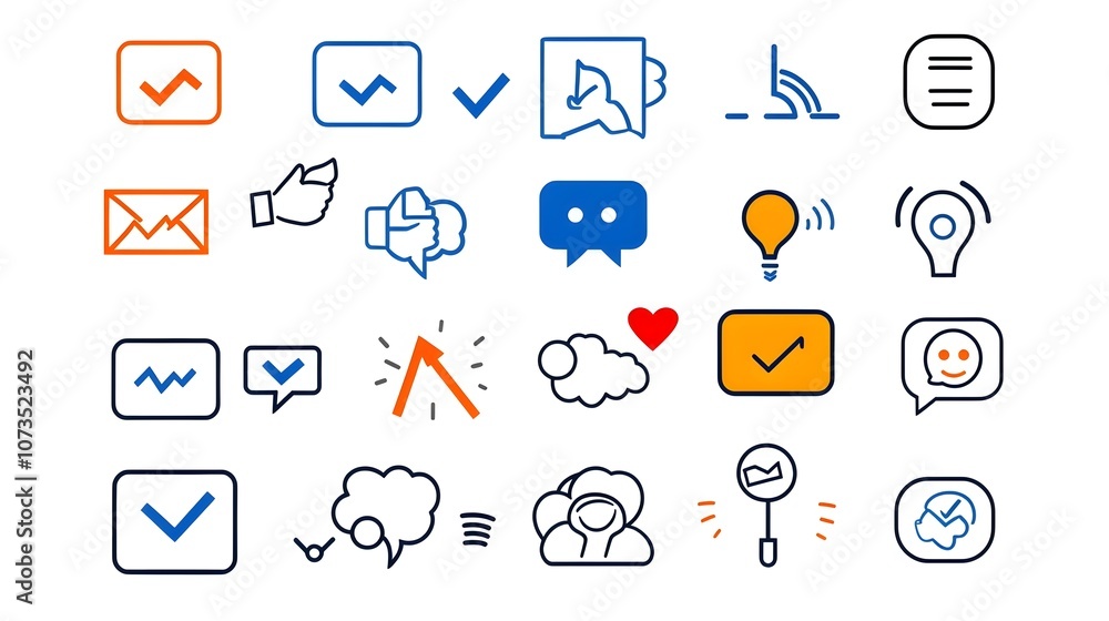 Aufkleber Customer Review Icons in Minimalist Line Style with Like Dislike and Comment Symbols Graphic Design for Feedback Rating Evaluation and Assessment in Web App and Software User Interface