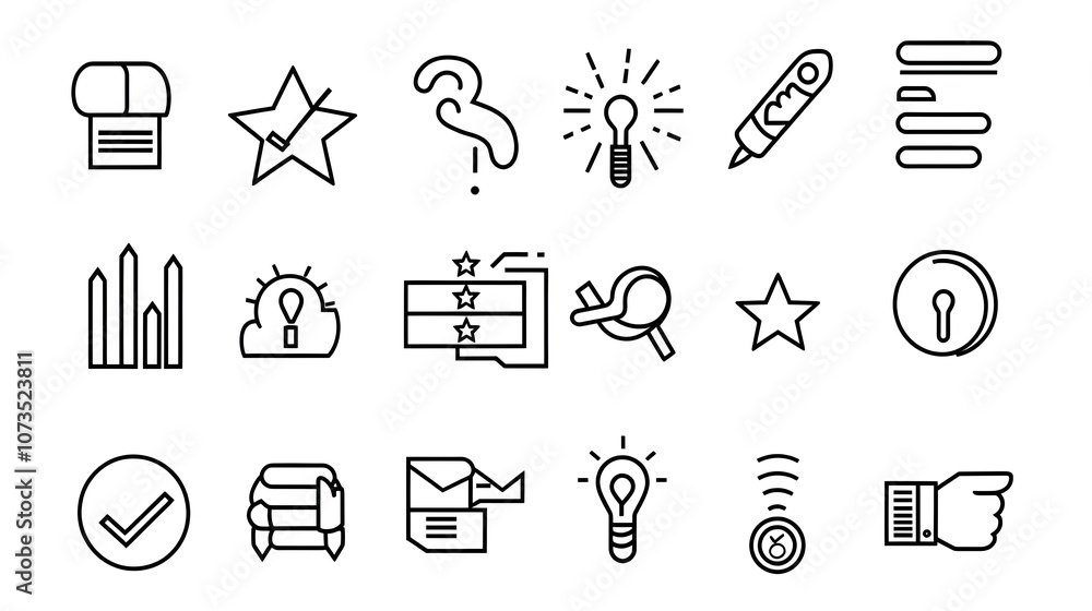 Aufkleber Outline Icons for Client Feedback and Rating Scales Graphic design elements including stars testimonials and rating scales for user reviews satisfaction metrics and data visualization dashboards