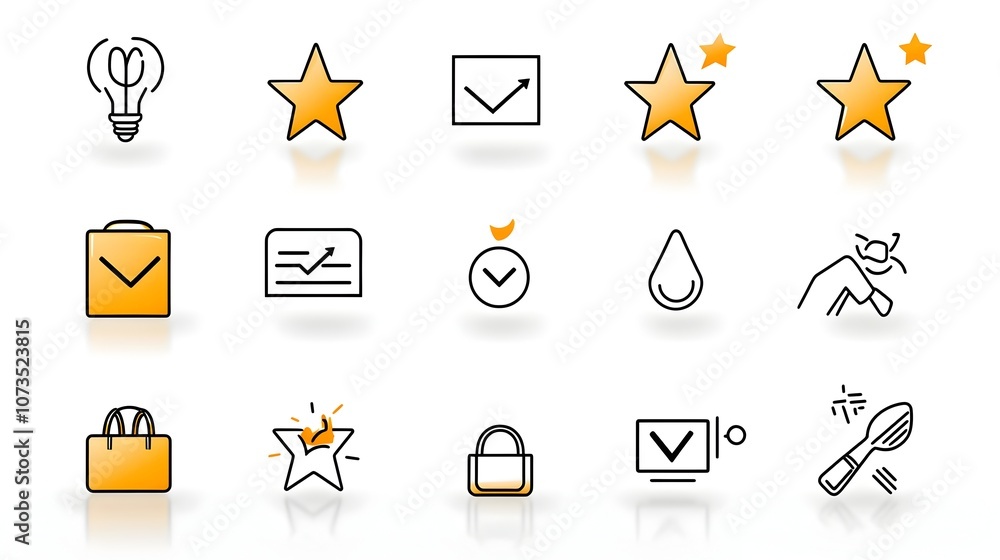 Aufkleber Collection of rating and feedback icons including star ratings comment symbols and satisfaction level indicators in a clean minimalist outline style design  Ideal for website mobile app