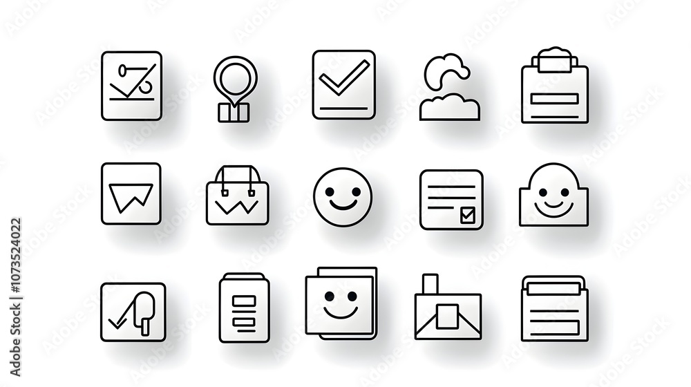 Poster Collection of line icons for client feedback with rating scale happy face and review forms  set of symbols for user experience satisfaction evaluation and business analytics
