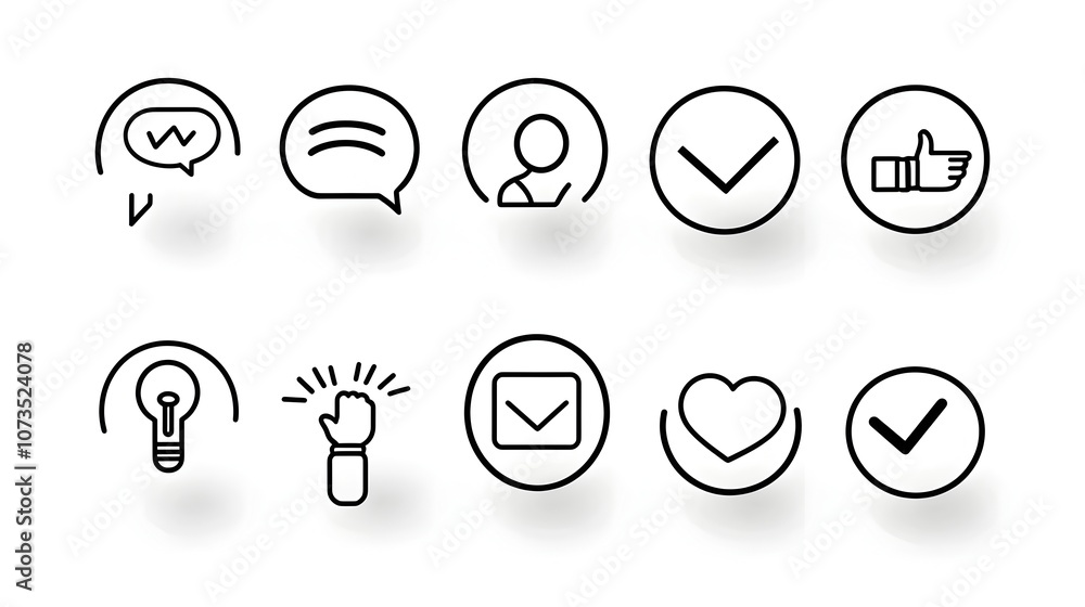 Poster outline style customer satisfaction icon set featuring like dislike and testimonial symbols for busi
