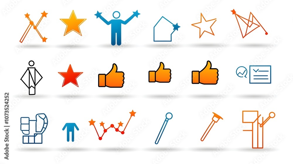 Aufkleber collection of customer satisfaction icons including feedback stars thumbs up and survey symbols in a