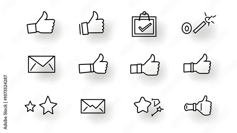 Poster Comprehensive Collection of Customer Satisfaction Icons and Feedback Symbols Represented in Clean Line Style