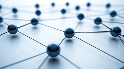 Abstract network of blue spheres connected by thin black lines, representing interconnectedness and communication.