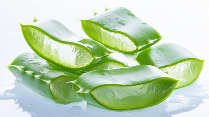 Fototapeta premium Fresh aloe vera leaves arranged on a light background