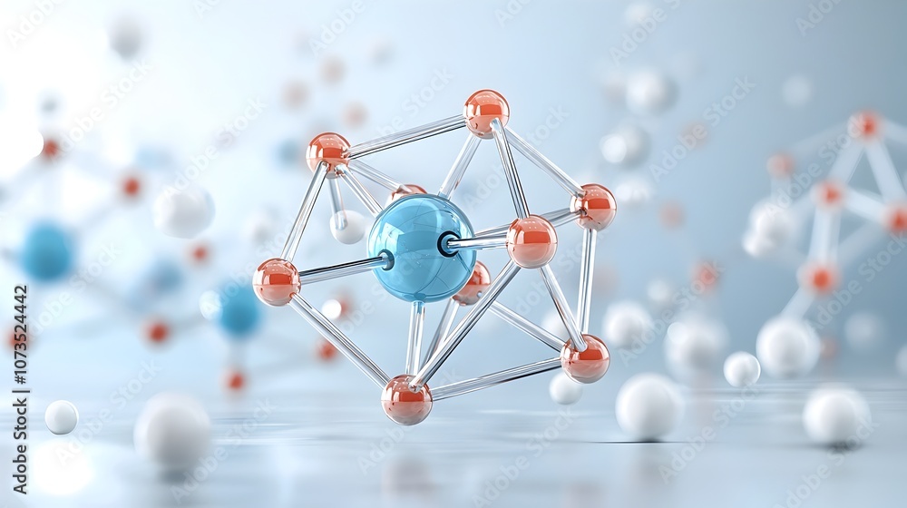 Aufkleber Detailed and colorful depicting the atomic structure with protons and neutrons at the center surrounded by orbiting electrons all set against a bright and minimalist background