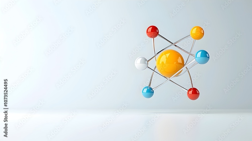 Poster Captivating 3D Atom Model with Vibrant Colors and Clean Background Presenting the Nucleus and Orbiting Electrons in Detail to Illustrate the Scientific Wonders of Atomic Structure