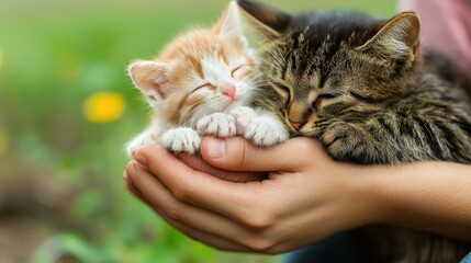 Hands of Compassion: Photograph hands gently holding or caring for animals, symbolizing protection and love.