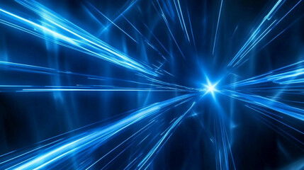 Dynamic blue light rays radiating in a digital space