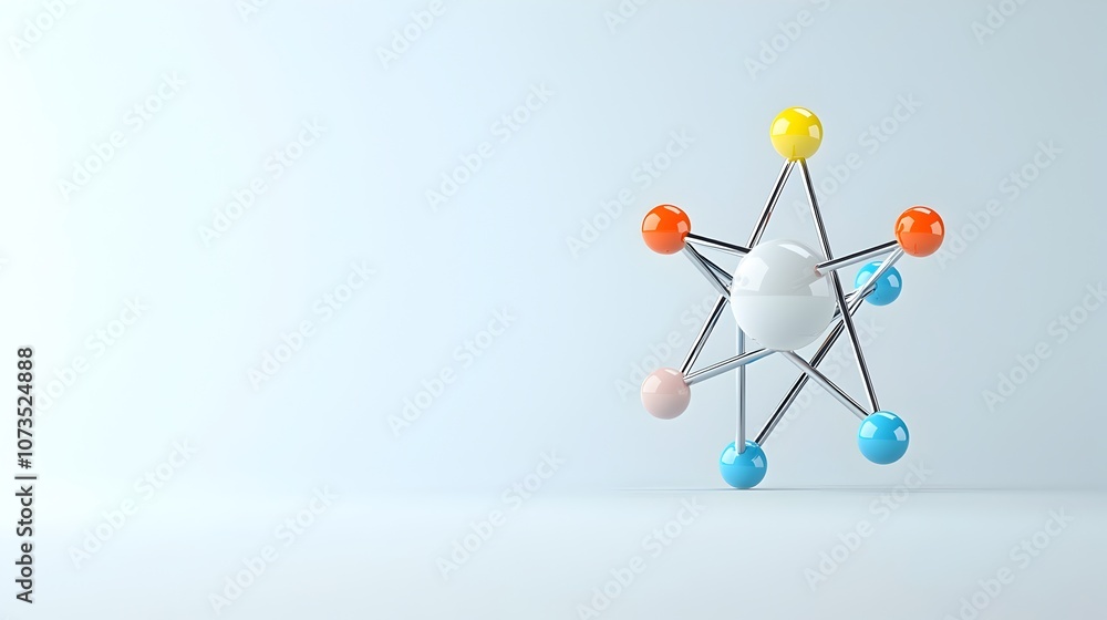 Poster Beautifully crafted atomic structure with vibrant multicolored particles and smooth gradients isolated against a crisp minimalist background in a 16 9 aspect This digital showcases a captivating